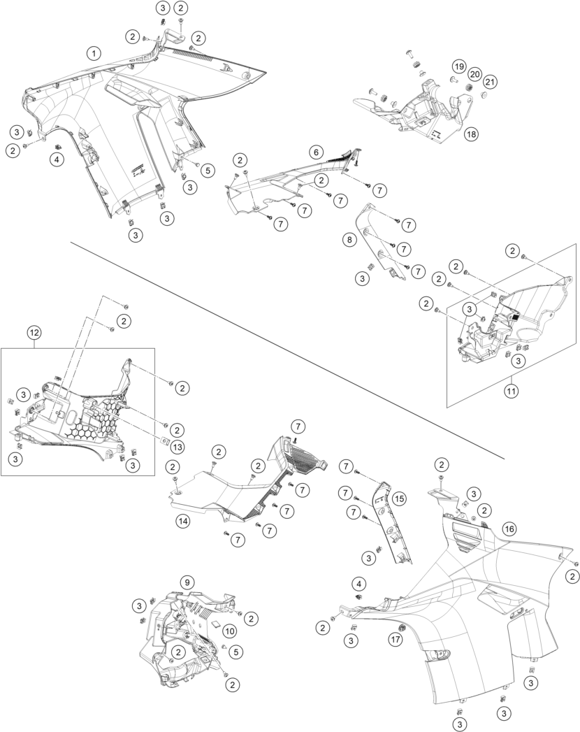 Sprängskiss: Side Trim – KTM 990 RC R, black 2026
