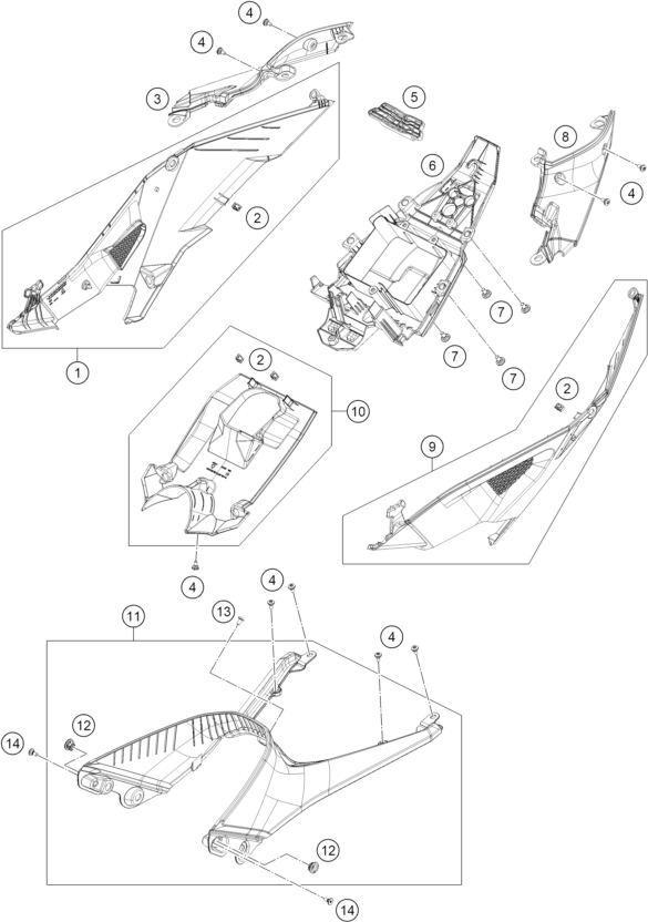Sprängskiss: Trim Rear – KTM 990 RC R, black 2026