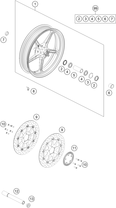 Sprängskiss: Front Wheel – KTM 990 RC R, black 2026