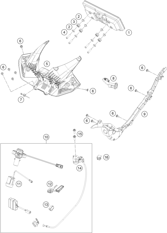 Sprängskiss: Instruments / Lock System – KTM 990 RC R, black 2026