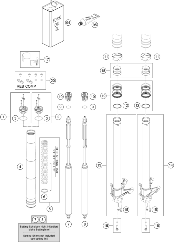 Sprängskiss: Front Fork Disassembled – KTM 990 DUKE R 2026