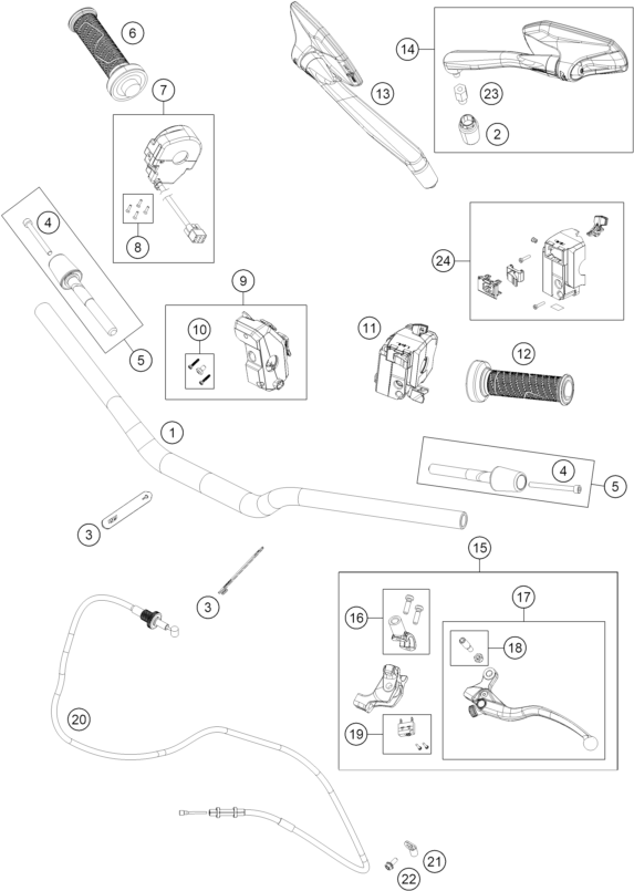Sprängskiss: Handlebar, Controls – KTM 990 DUKE R 2026