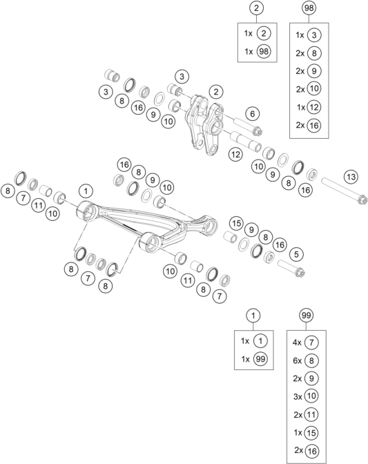 Sprängskiss: Pro Lever Linking – KTM 990 DUKE R 2026