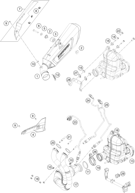 Sprängskiss: Exhaust System – KTM 990 DUKE 2026