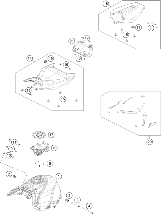 Sprängskiss: Tank, Seat – KTM 990 DUKE R 2026