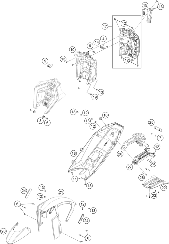 Sprängskiss: Mask, Fenders – KTM 990 DUKE 2026