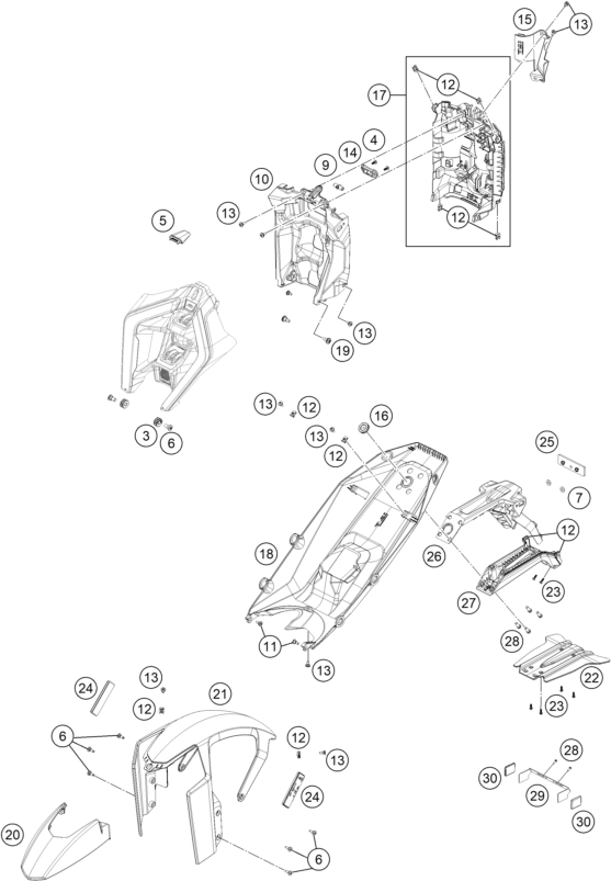 Sprängskiss: Mask, Fenders – KTM 990 DUKE R 2026