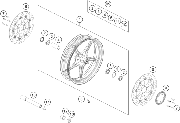 Sprängskiss: Front Wheel – KTM 990 DUKE R 2026