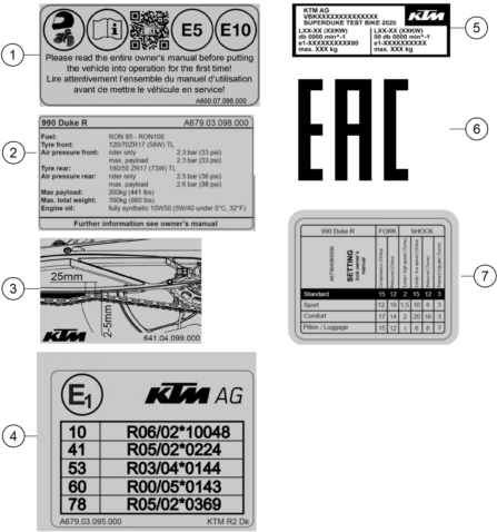 Sprängskiss: Technic Information Sticker – KTM 990 DUKE R 2026