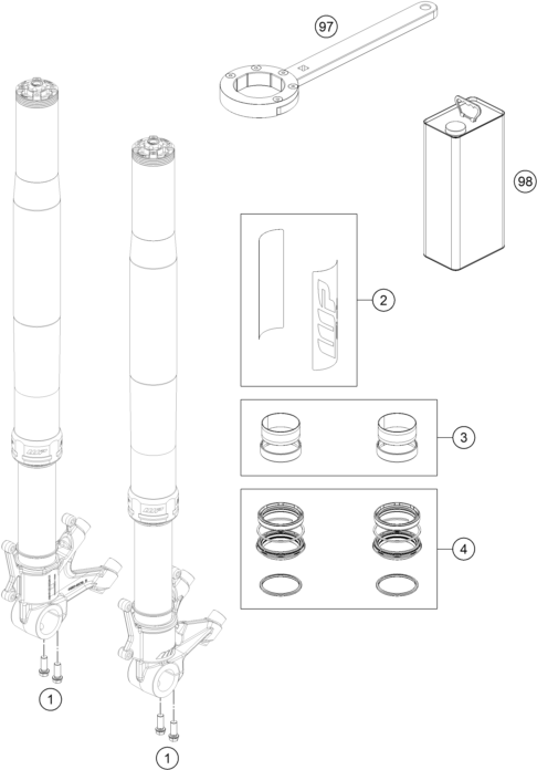 Sprängskiss: Front Fork Disassembled – KTM 1390 SUPER DUKE RR 2026