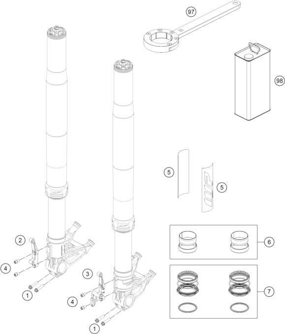 Sprängskiss: Front Fork Disassembled – KTM 1390 SUPER DUKE RR TRACK 2026