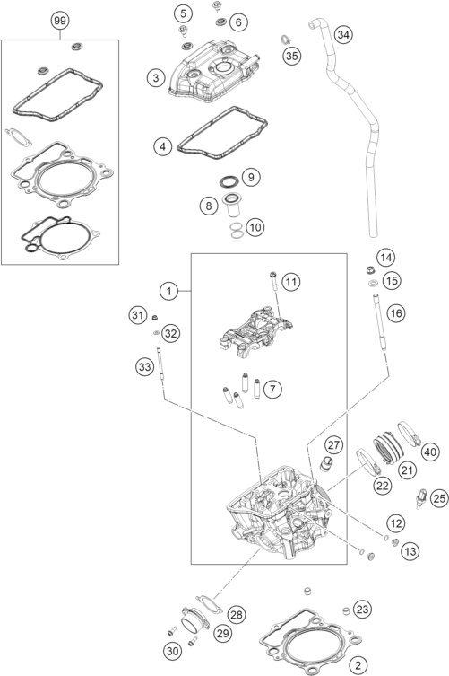 Sprängskiss: Cylinder Head – KTM 350 XC-F FACTORY EDITION 2026