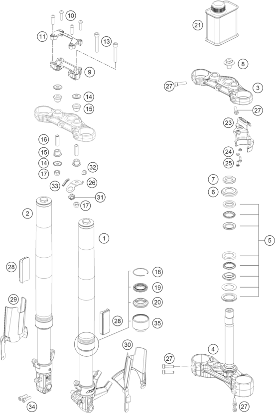 Sprängskiss: Front Fork, Triple Clamp – KTM 200 DUKE, blue, ABS-CKD 2026