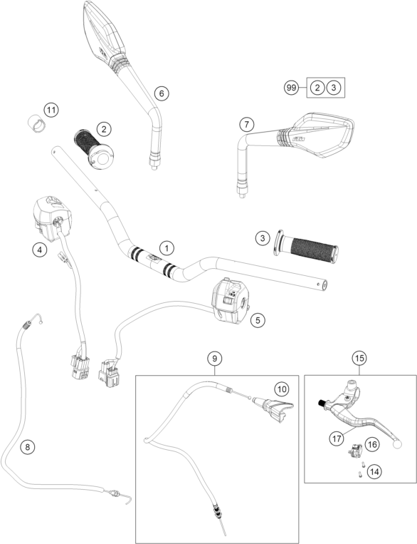 Sprängskiss: Handlebar, Controls – KTM 200 DUKE, blue, ABS-CKD 2026