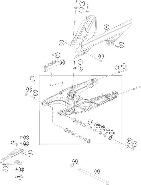 Sprängskiss: Swing Arm – KTM 200 DUKE, blue, ABS-CKD 2026