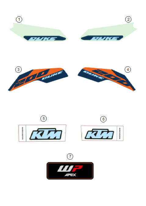 Sprängskiss: Decal – KTM 200 DUKE, blue, ABS-CKD 2026