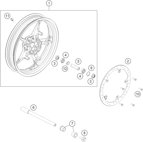 Sprängskiss: Front Wheel – KTM 200 DUKE, blue, ABS-CKD 2026