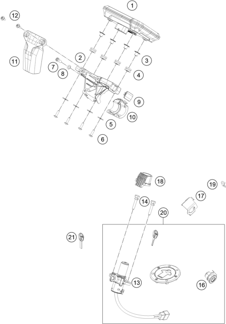 Sprängskiss: Instruments / Lock System – KTM 200 DUKE, blue, ABS-CKD 2026