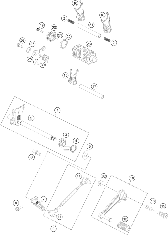Sprängskiss: Shifting Mechanism – KTM 200 DUKE, blue, ABS-CKD 2026