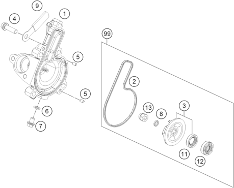 Sprängskiss: Water Pump – KTM 200 DUKE, blue, ABS-CKD 2026