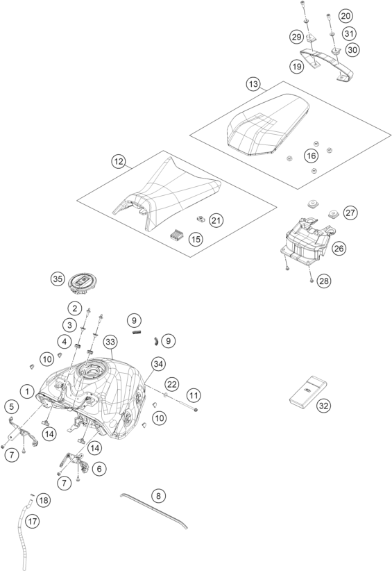 Sprängskiss: Tank, Seat – KTM 125 DUKE, black - B.D. 2026