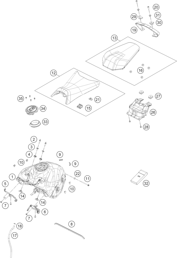 Sprängskiss: Tank, Seat – KTM 250 DUKE, silver - B.D. 2026