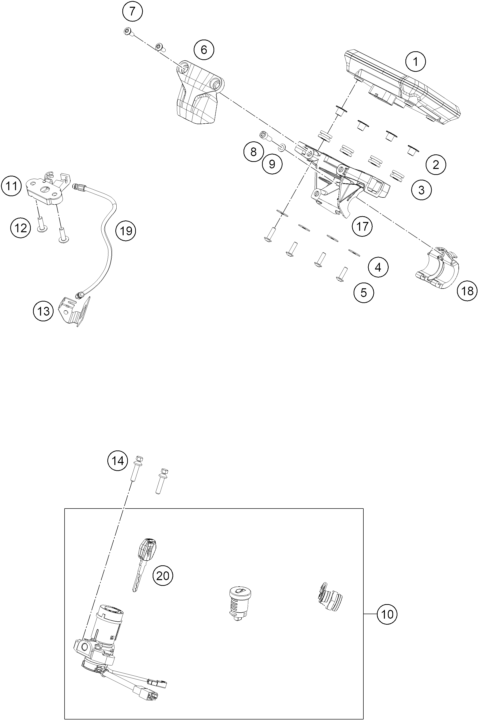Sprängskiss: Instruments / Lock System – KTM 250 DUKE, silver - B.D. 2026