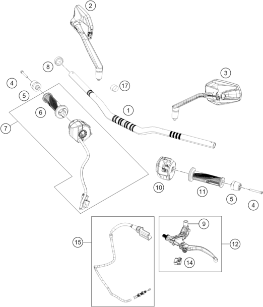 Sprängskiss: Handlebar, Controls – KTM 390 DUKE, blue - CKD 2026