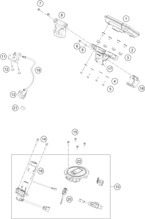 Sprängskiss: Instruments / Lock System – KTM 390 DUKE, blue - CKD 2026
