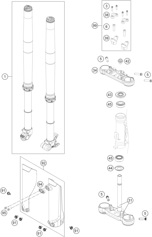 Sprängskiss: Front Fork, Triple Clamp – KTM 65 SX 2027