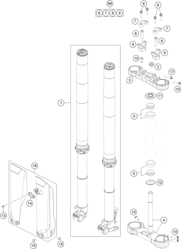 Sprängskiss: Front Fork, Triple Clamp – KTM 85 SX 17/14 2027