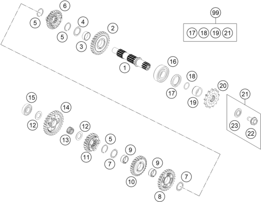 Sprängskiss: Transmission II - Countershaft – KTM 85 SX 17/14 2027