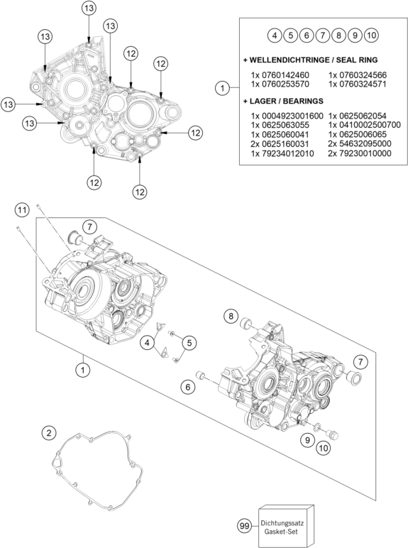 Sprängskiss: Engine Case – KTM 125 SX 2026