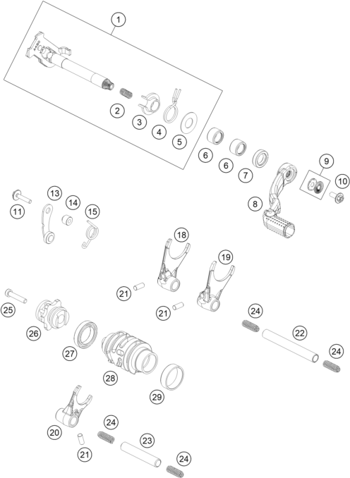 Sprängskiss: Shifting Mechanism – KTM 125 SX 2026