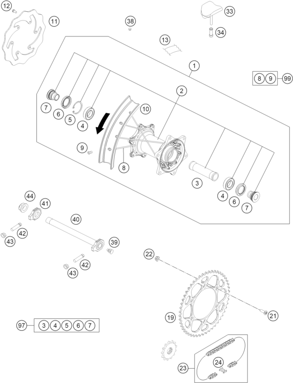Sprängskiss: Rear Wheel – KTM 250 XC-W 2026