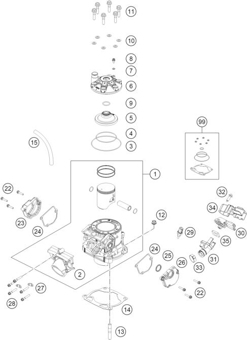 Sprängskiss: Cylinder, Cylinder Head – KTM 250 SX 2026