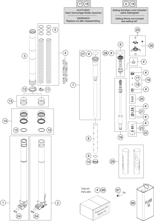 Sprängskiss: Front Fork Disassembled – KTM 300 XC-W HARDENDURO 2026