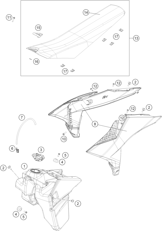 Sprängskiss: Tank, Seat – KTM 300 EXC 6DAYS CKD 2026