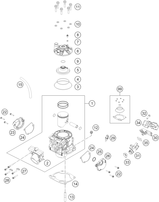 Sprängskiss: Cylinder, Cylinder Head – KTM 300 XC-W 2026