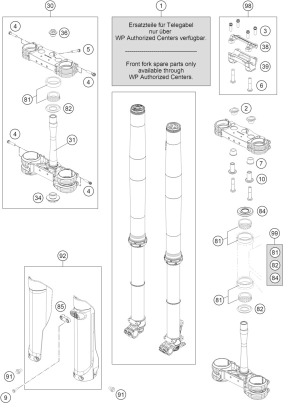 Sprängskiss: Front Fork, Triple Clamp – KTM 450 SX-F FACTORY EDITION 2026