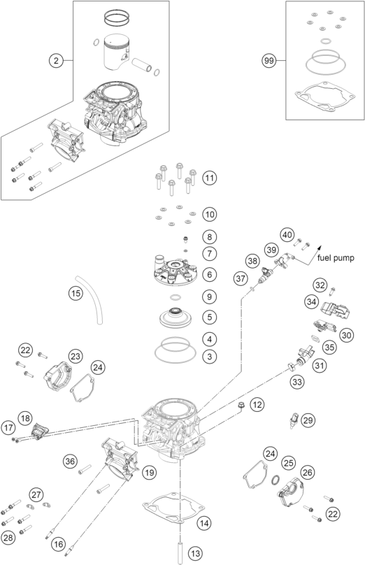 Sprängskiss: Cylinder, Cylinder Head – KTM 300 EXC 2026