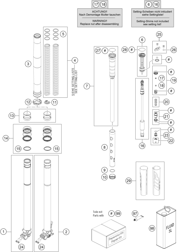 Sprängskiss: Front Fork Disassembled – KTM 150 XC-W 2026