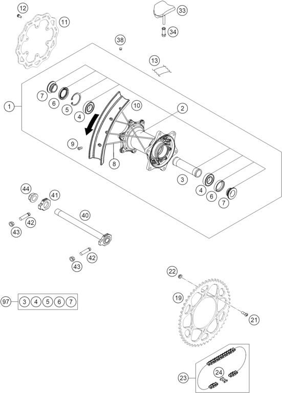 Sprängskiss: Rear Wheel – KTM 300 XC-W HARDENDURO 2026