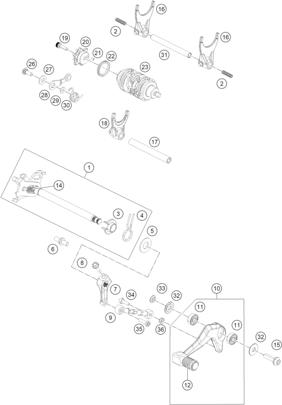 Sprängskiss: Shifting Mechanism – KTM 390 SMC R - B.D. 2026