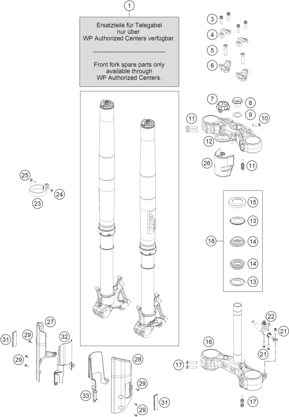 Sprängskiss: Front Fork, Triple Clamp – KTM 890 ADVENTURE R RALLY 2026