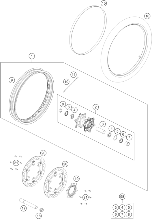 Sprängskiss: Front Wheel – KTM 890 ADVENTURE R RALLY 2026