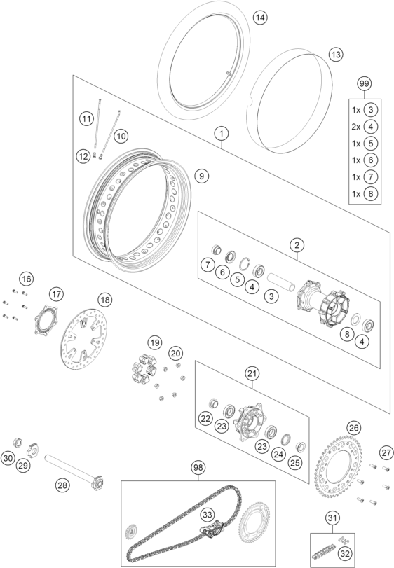 Sprängskiss: Rear Wheel – KTM 890 ADVENTURE R RALLY 2026