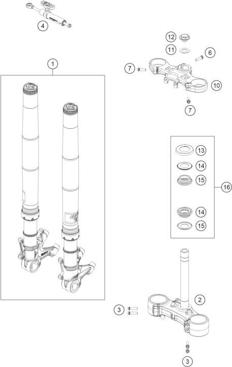 Sprängskiss: Front Fork, Triple Clamp – KTM 990 RC R TRACK 2026