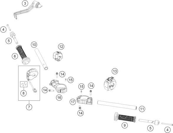 Sprängskiss: Handlebar, Controls – KTM 990 RC R TRACK 2026