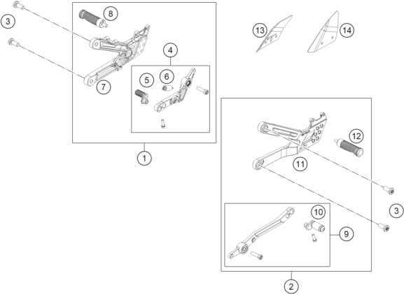 Sprängskiss: Footpegs – KTM 990 RC R TRACK 2026